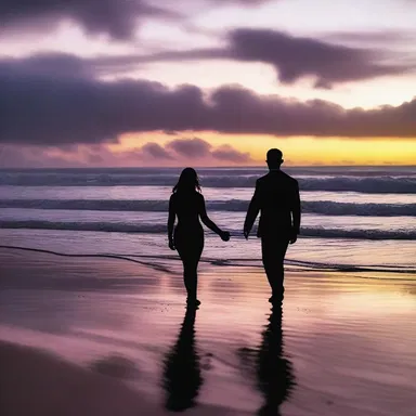 In the postmeridian glow, the couple walked hand in hand along the deserted beach, lost in their love.