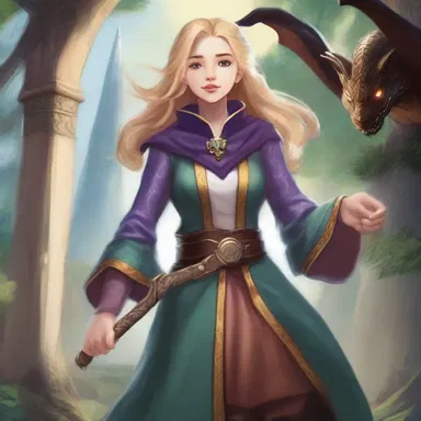 In the postmeridian realm of wizards and dragons, the young heroine embarked on a magical quest to save her kingdom from evil.