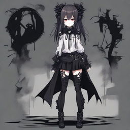 A gothic anime girl, styled in dark, stylized leggings and gothic attire.