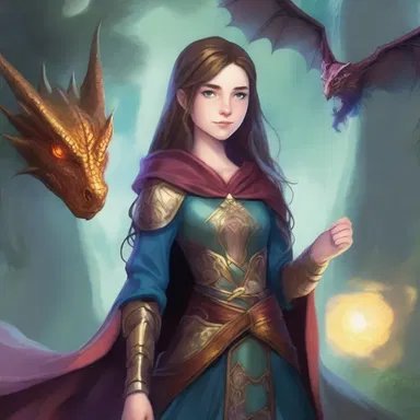In the postmeridian realm of wizards and dragons, the young heroine embarked on a magical quest to save her kingdom from evil.