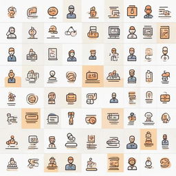 Vector-style line icons related to corporate business, specifically focused on public relations and international relations