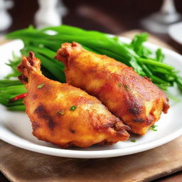 A piece of chicken, deeply fried until golden and crispy, exuding delightful aroma.