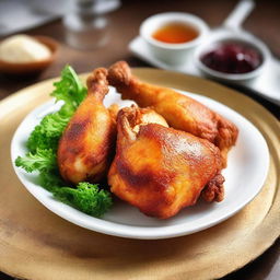 A piece of chicken, deeply fried until golden and crispy, exuding delightful aroma.