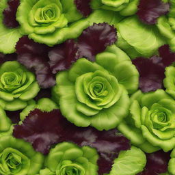 Vibrant, crisp lettuce leaves perfectly arranged in a circular formation, displaying various shades of fresh green. The texture of each leaf is visible, with light reflecting off their surface, enhancing the appetizing allure of this wholesome vegetable.