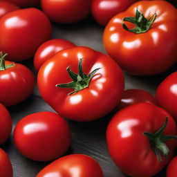 A vivid, ripe tomato with a glossy surface, bathed in natural light. Its perfectly round shape and plump form symbolize peak ripeness.