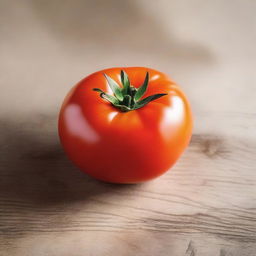 A vibrant, ripe tomato with a glossy surface, shining under natural light. Its round and plump form, beautifully cut, signals its peak ripeness.