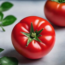 A vibrant red tomato, perfectly cut, showcasing its ripe and juicy interior.