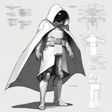The futuristic spaceship captain was equipped with a high-tech hooded cloak that could provide camouflage and enhance visibility.