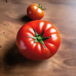 A round, ripe tomato, perfectly cut to display its juicy interior and vibrant red color.