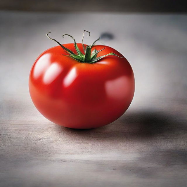 A round, ripe tomato, perfectly cut to display its juicy interior and vibrant red color.