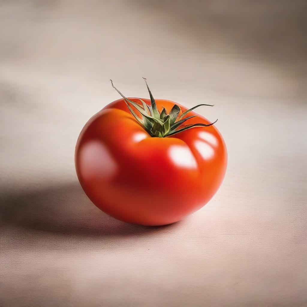 A round, ripe tomato, perfectly cut to display its juicy interior and vibrant red color.