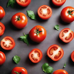 A juicy red tomato, sliced to perfection for burger assembly - vibrant, fresh, and eager to add a flavourful burst to the culinary creation.