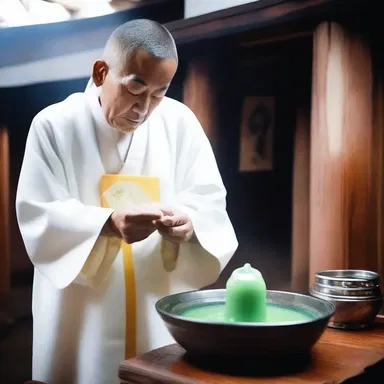 During the purification ritual, the priest used invert soap to cleanse the sacred utensils.