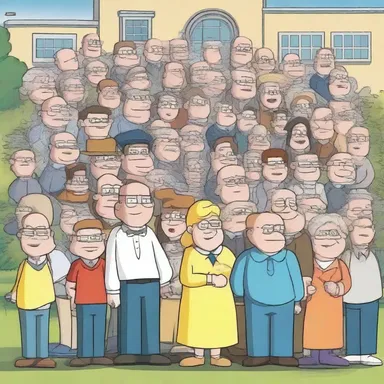 In the cartoon series, the head count of characters attending the school reunion was much higher than expected.