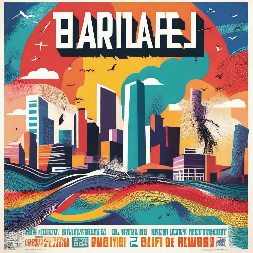 An emotional yet informative poster promoting earthquake awareness, embellished with shaking buildings, a cracked earth, and a bold text stating 'Be prepared, Be safe', all accentuated by a gradient of intense, cautionary colors.