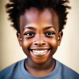 A handsome, youthful black boy with a radiant smile contrasted by a curious expression of anger.