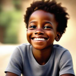 A cute, youthful black boy with a heartwarming smile, albeit juxtaposed by a look of seeming fury.