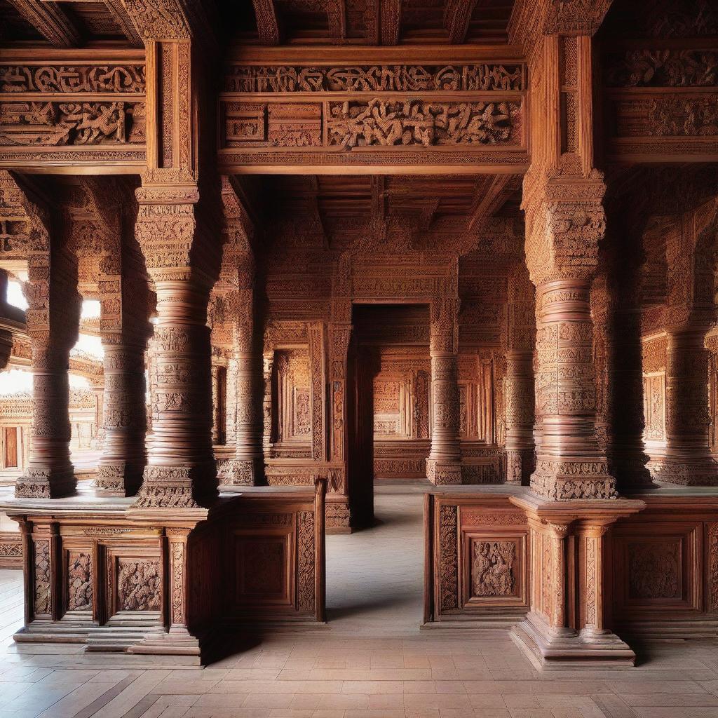 A richly detailed wooden structure that exemplifies cultural heritage, where the woodwork showcases intricate carvings and symbolic motifs, promoting a unique sense of tradition and history.