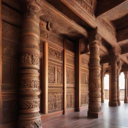 A richly detailed wooden structure that exemplifies cultural heritage, where the woodwork showcases intricate carvings and symbolic motifs, promoting a unique sense of tradition and history.