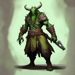 Create a fantasy RPG art of a druid dragonborn with green skin, horns, and garbed in natural, earthy clothing.