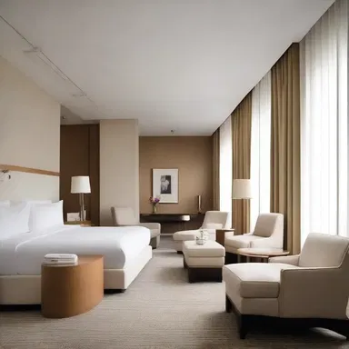 The hotel's interior design was quite conventional, with plain white walls, neutral furniture, and simple decor.