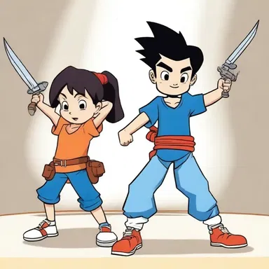 In the cartoon show, the characters use conventional weapons like guns and swords.
