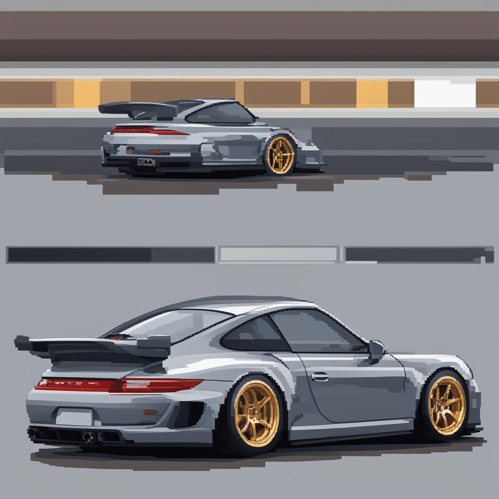 A 32x32 pixel art digital representation of a Porsche 911 GT3