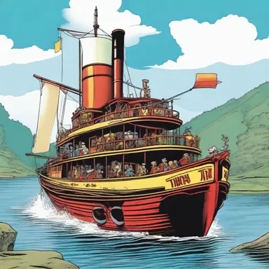 In the comic book series 'Tintin', the adventure often involves a steamboat as a mode of transportation.