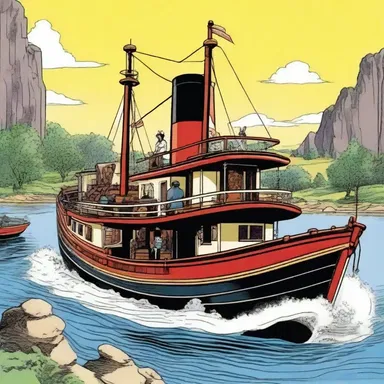 In the comic book series 'Tintin', the adventure often involves a steamboat as a mode of transportation.