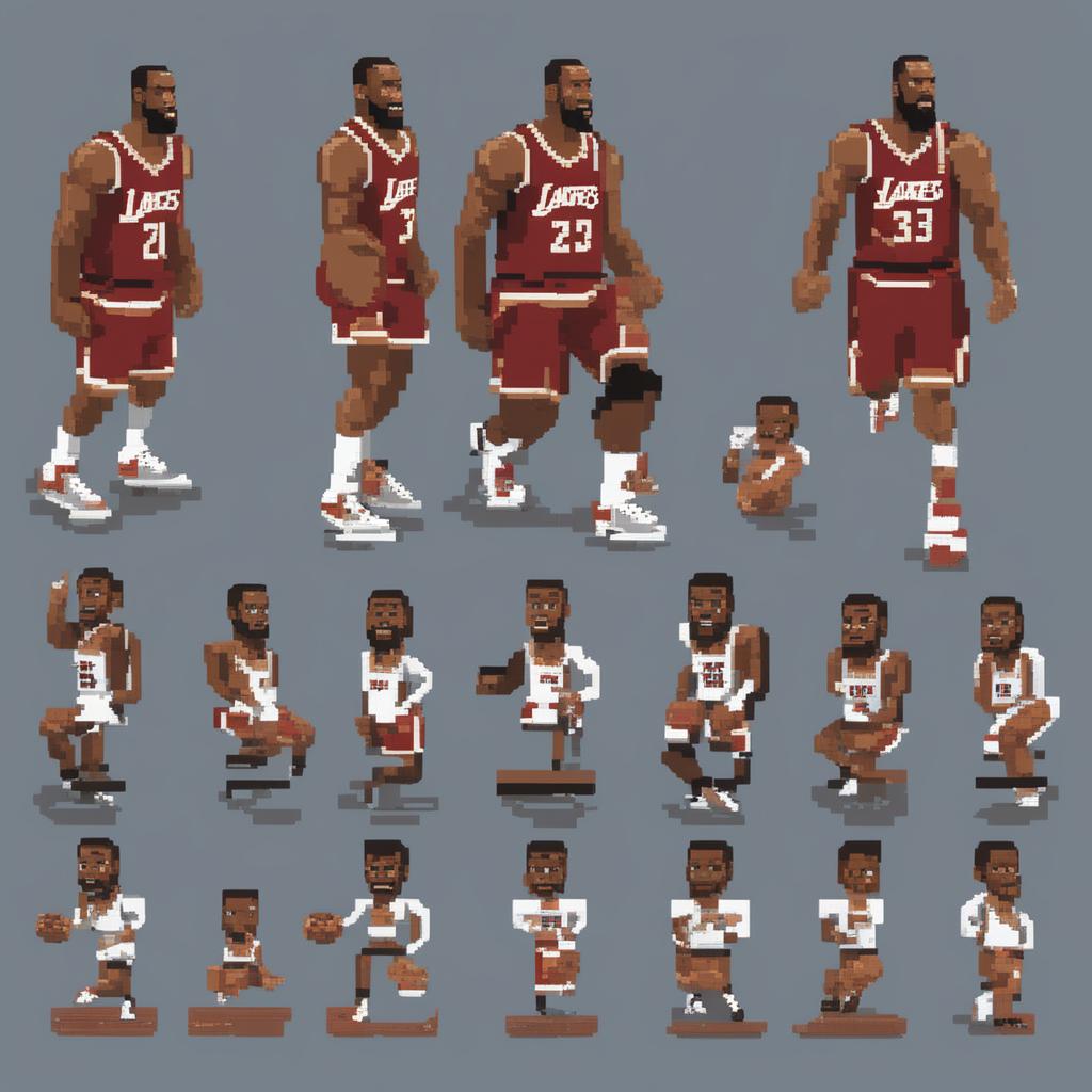 A pixel art sprite sheet featuring an animation sequence of Lebron James