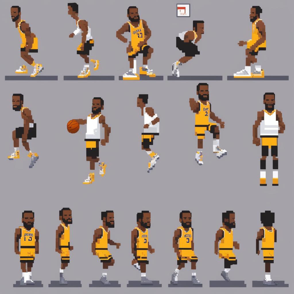 A pixel art sprite sheet featuring an animation sequence of Lebron James