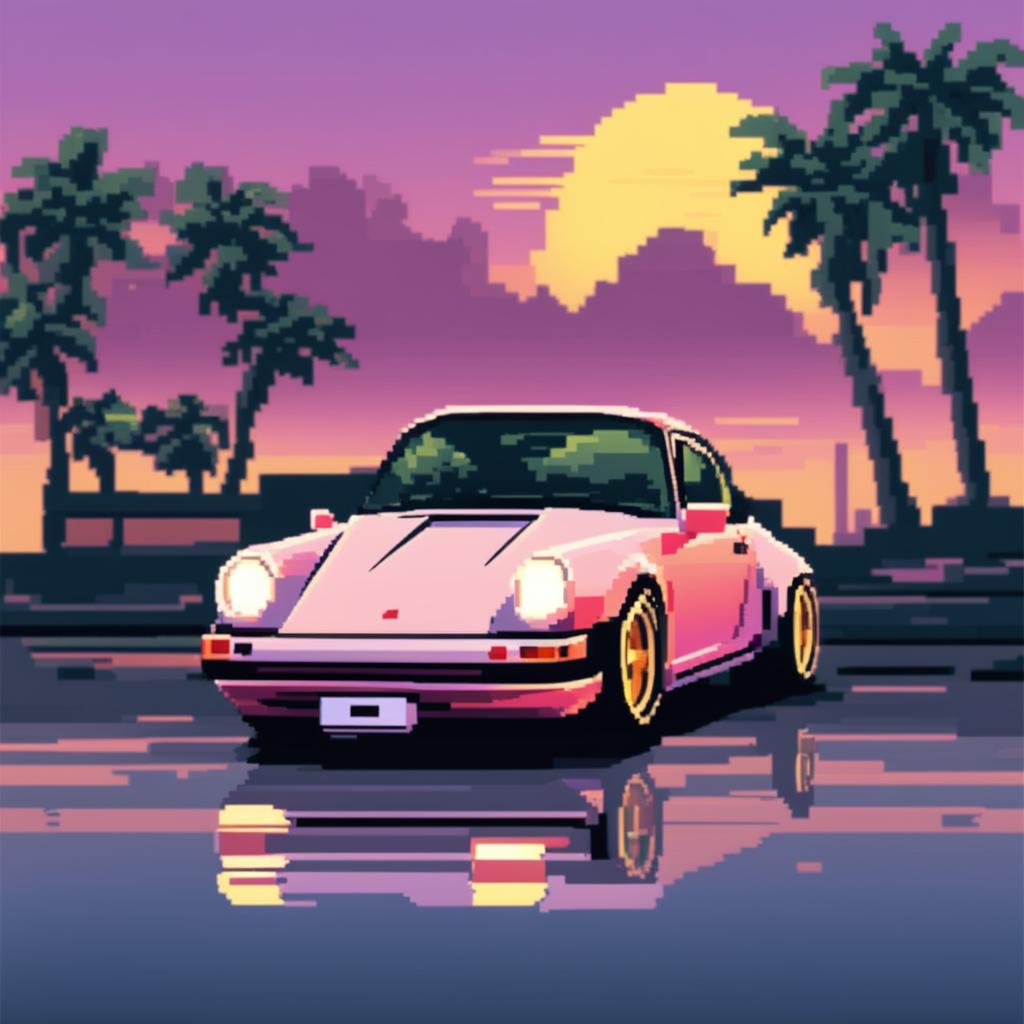 A 32x32 pixel art image in the style of retro SNES games, featuring a Porsche 911