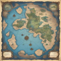 A fantasy world map featuring numerous islands in the center, encircled by an immense, mysterious continent teeming with the unknown.