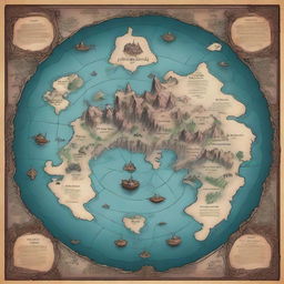 Fantasy world map featuring numerous islands in the center of the world with a mysterious, abyssal continent surrounding them