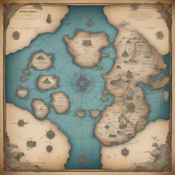 Fantasy world map featuring numerous islands in the center of the world with a mysterious, abyssal continent surrounding them