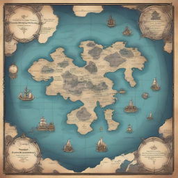 Fantasy world map featuring numerous islands in the center of the world with a mysterious, abyssal continent surrounding them