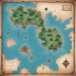 Create a fantasy world map featuring numerous islands centrally located and an enigmatic, abyssal continent surrounding them.