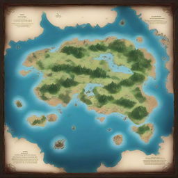 Create a fantasy world map featuring numerous islands centrally located and an enigmatic, abyssal continent surrounding them.