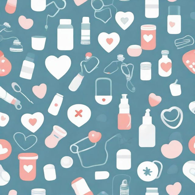 A calming and gentle medical-themed wallpaper, with subtly integrated symbols of healthcare like stethoscopes, hearts and pills against a soft color palette.