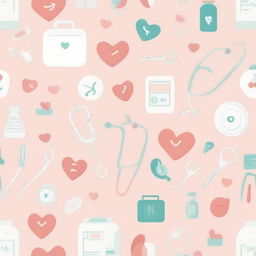 A calming and gentle medical-themed wallpaper, with subtly integrated symbols of healthcare like stethoscopes, hearts and pills against a soft color palette.