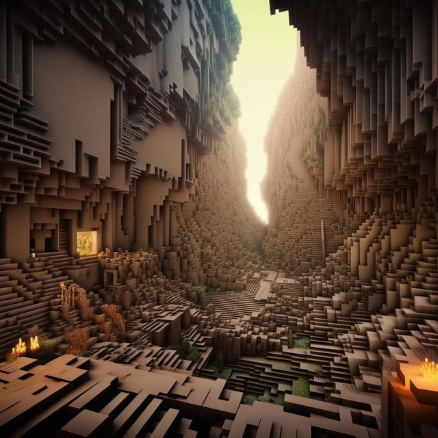 Compose a Minecraft scene inspired by the artistic styles of Zdzisław Beksiński and Darrell K. Sweet, trading pixels for surrealism and dystopian themes.