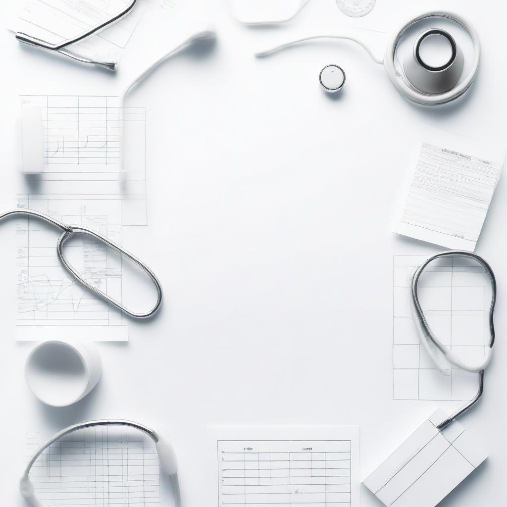 A modern, minimalist medical background in white, incorporating sleek lines and subtle symbolism associated with medicine, such as stethoscopes, pills, and medical charts.