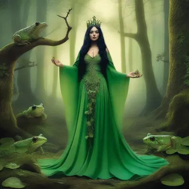 In the enchanted forest, the mystical creature known as the batrachian queen ruled over all the frogs and toads with her magical powers.