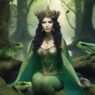 In the enchanted forest, the mystical creature known as the batrachian queen ruled over all the frogs and toads with her magical powers.
