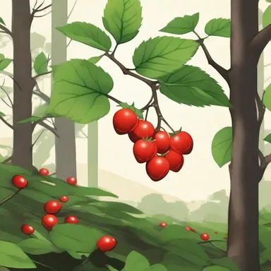 In the mysterious forest, the protagonist stumbled upon a red-berry bush, its poisonous berries representing the danger that lurked within.