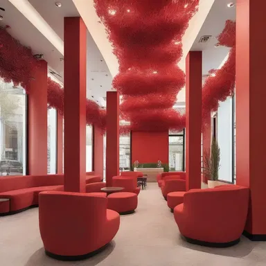 The architect incorporated the vibrant colors of red-berries into the interior design of the building, adding a touch of natural beauty and warmth to the space.