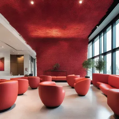 The architect incorporated the vibrant colors of red-berries into the interior design of the building, adding a touch of natural beauty and warmth to the space.