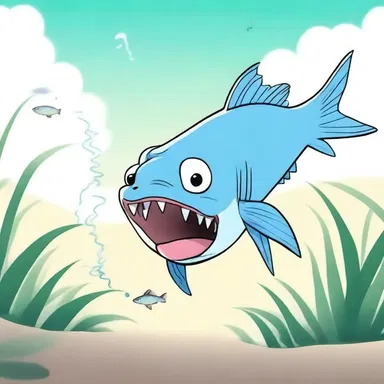 The jawless fish character in the cartoon has a unique way of catching prey.