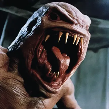 The horror movie featured a terrifying monster with a jawless mouth.