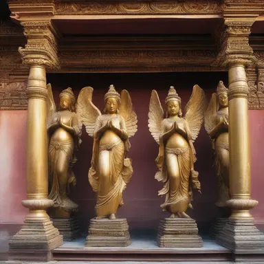 The temple was adorned with sculptures of voluptuous angels, representing divine beauty and grace.